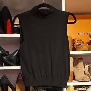 White House Black Market Crop Black Mock Neck Sleeveless Sweater